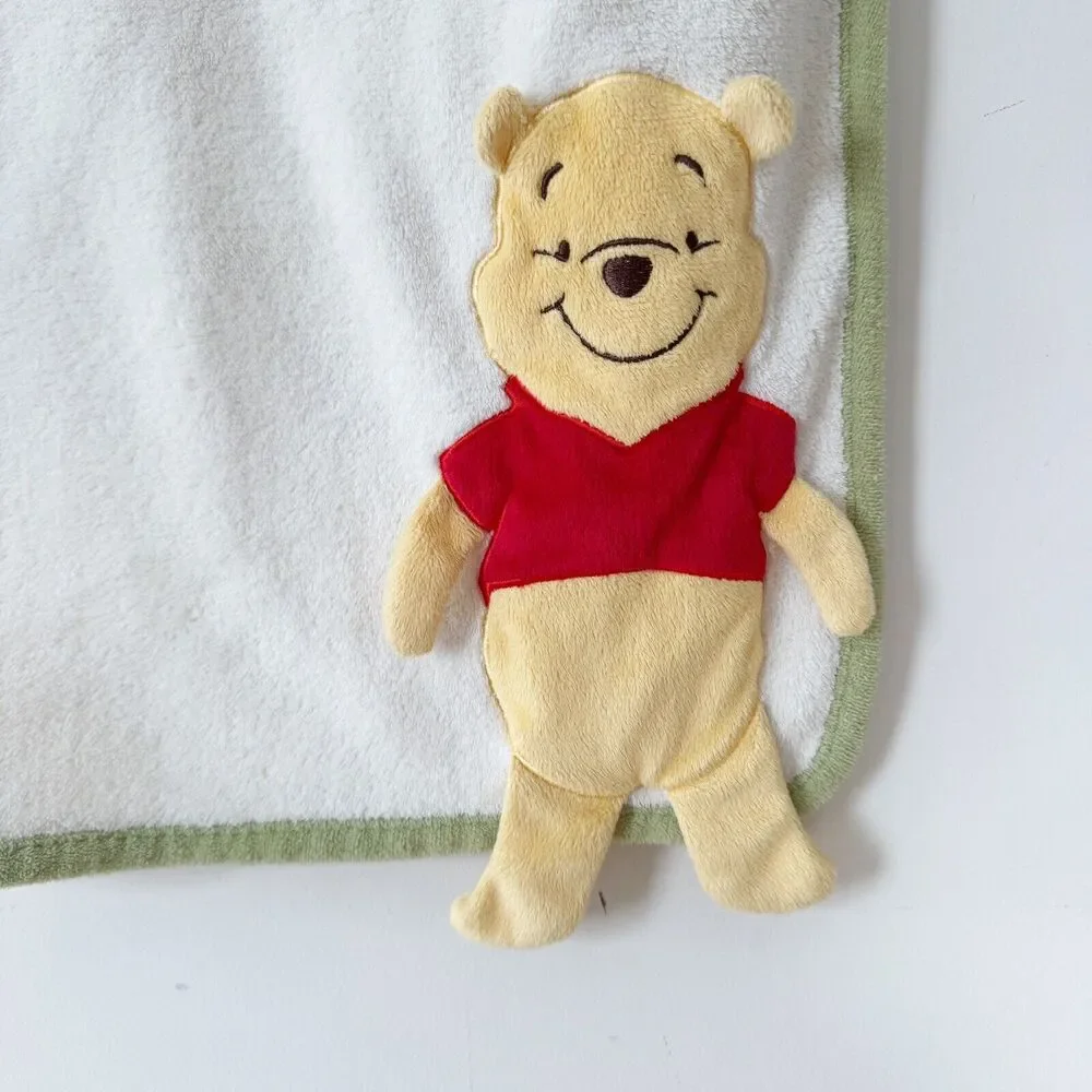Disney Baby Winnie the Pooh Blanket 3D Plush Lovey Security Cream Green Trim